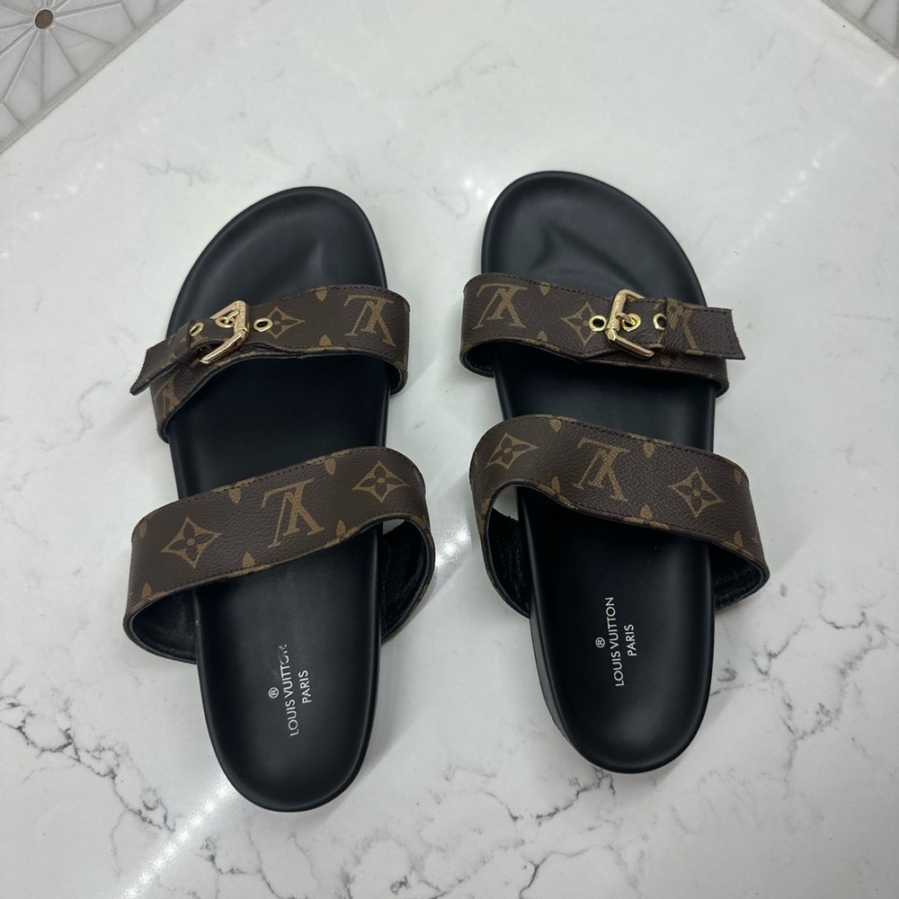 Louis Vuitton Black and Brown Monogram Sandals